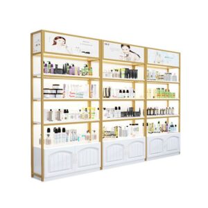 Kệ tủ trưng bày mỹ phẩm inox mạ vàng